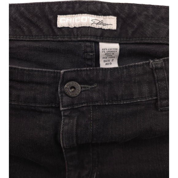Chico's Women Jeans Platinum Size 2 Black Cropped Straight Leg Raw Frayed Hem - Picture 5 of 9
